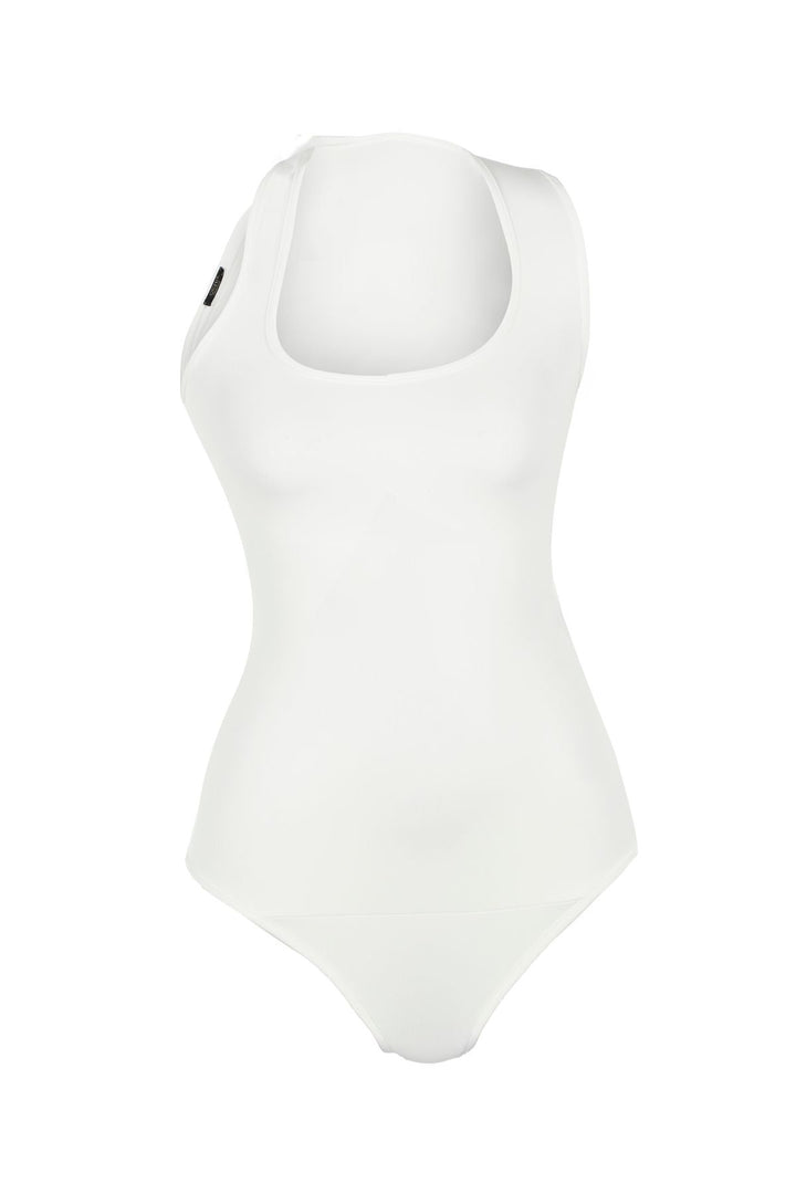 Asymmetric Sleeve Bodysuit Ecru