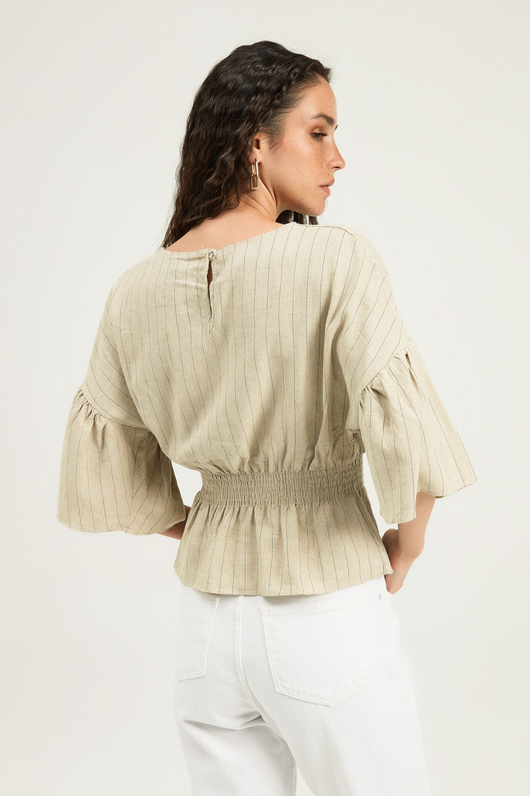 Striped Blouse with Gipe Waist Natural