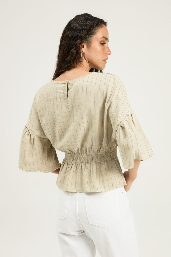 Striped Blouse with Gipe Waist Natural