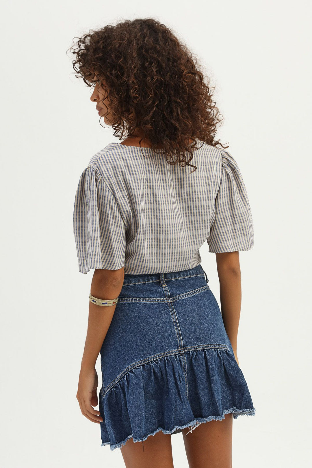 Etek Ucu Pile Detaylı Kot Etek Mavi