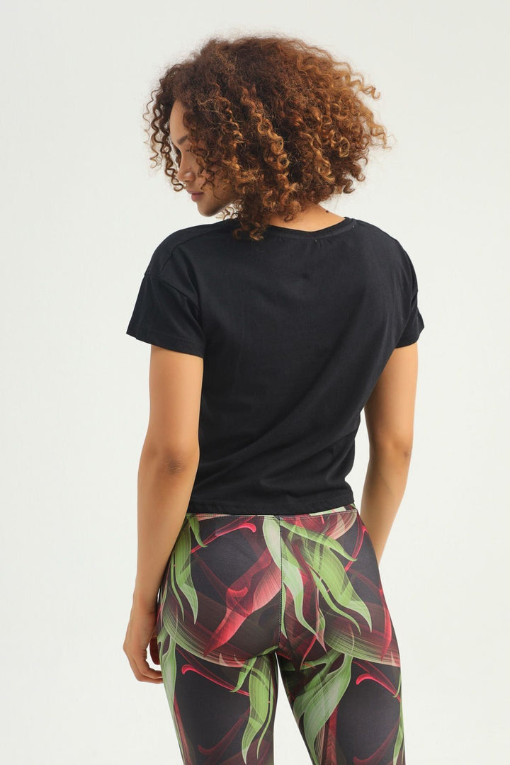 Tie Front V-Neck Sports T-Shirt Black