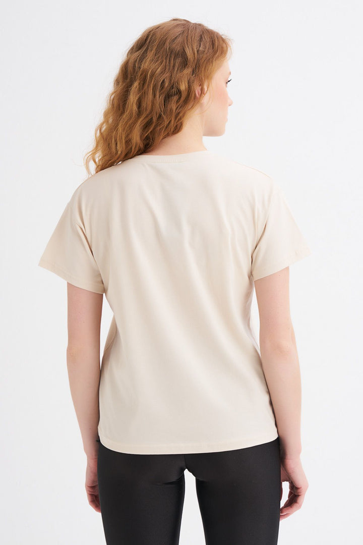 Basklı Tişört Açık Bej