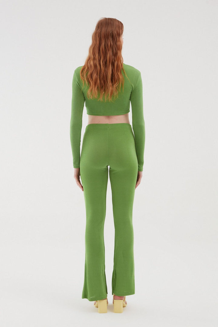 Dokulu Bol Paça Pantolon Yeşil