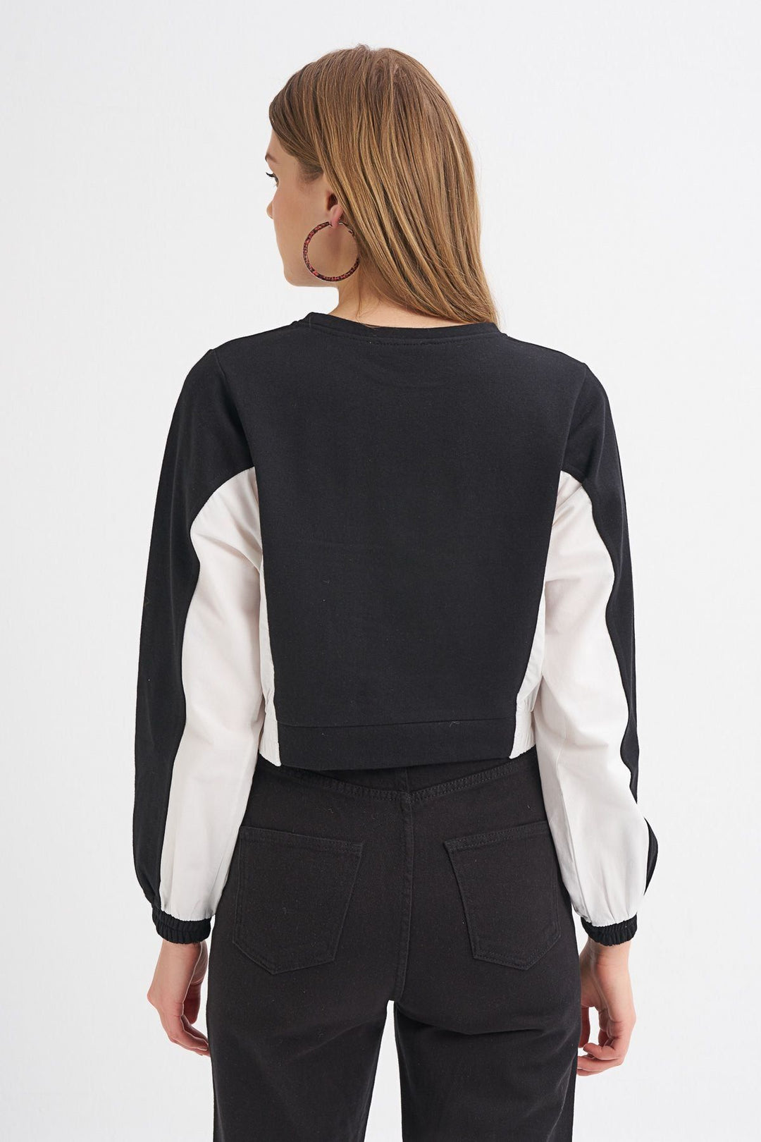 Printed Color Block Sweatshirt Black