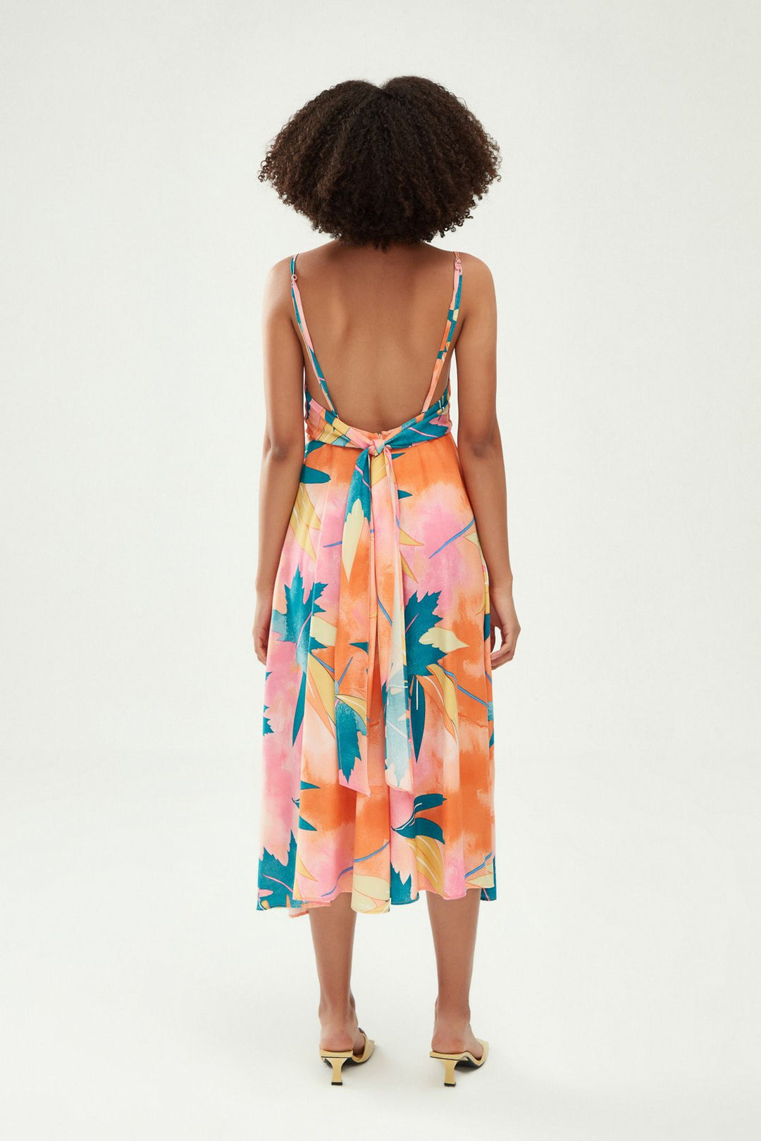 Patterned Double Breasted Strap Dress Orange