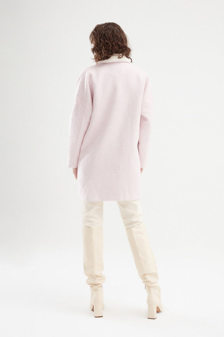 Plush Collar Double Breasted Coat Pink