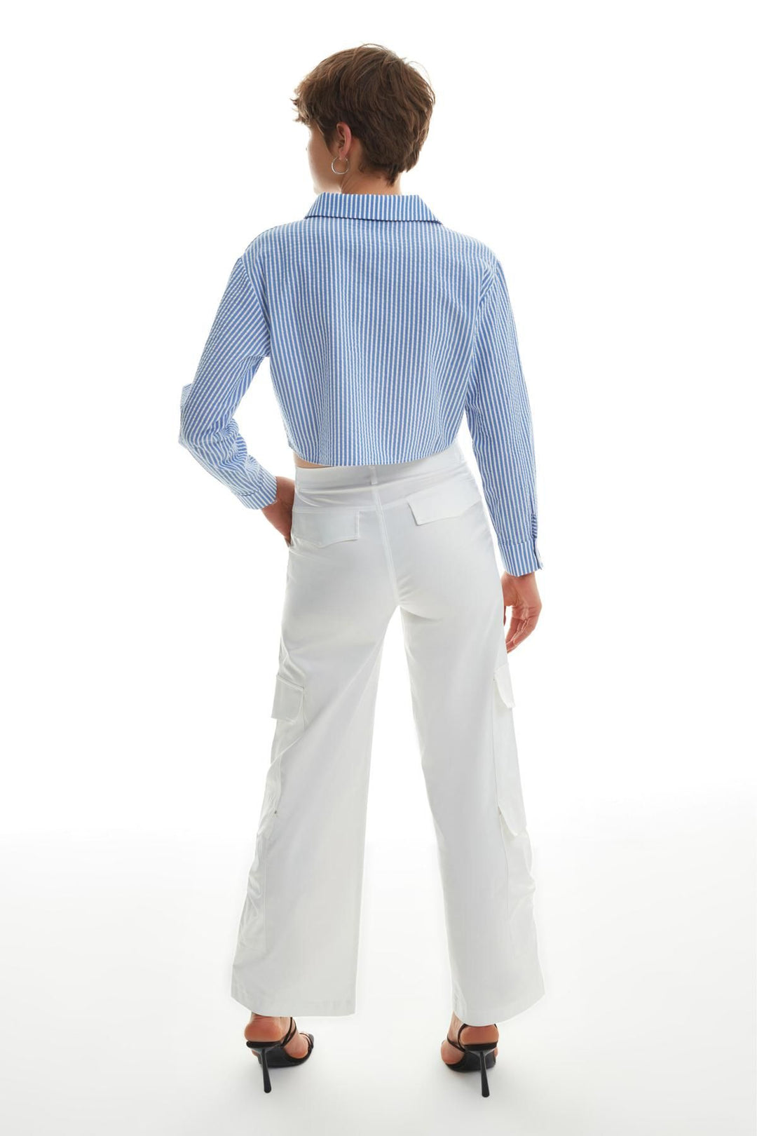 Striped Crop Shirt Blue