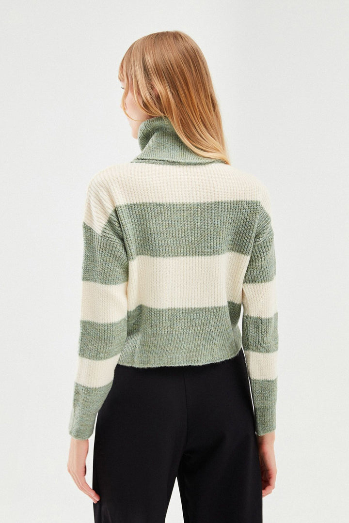 Çizgili Triko Kazak Mint