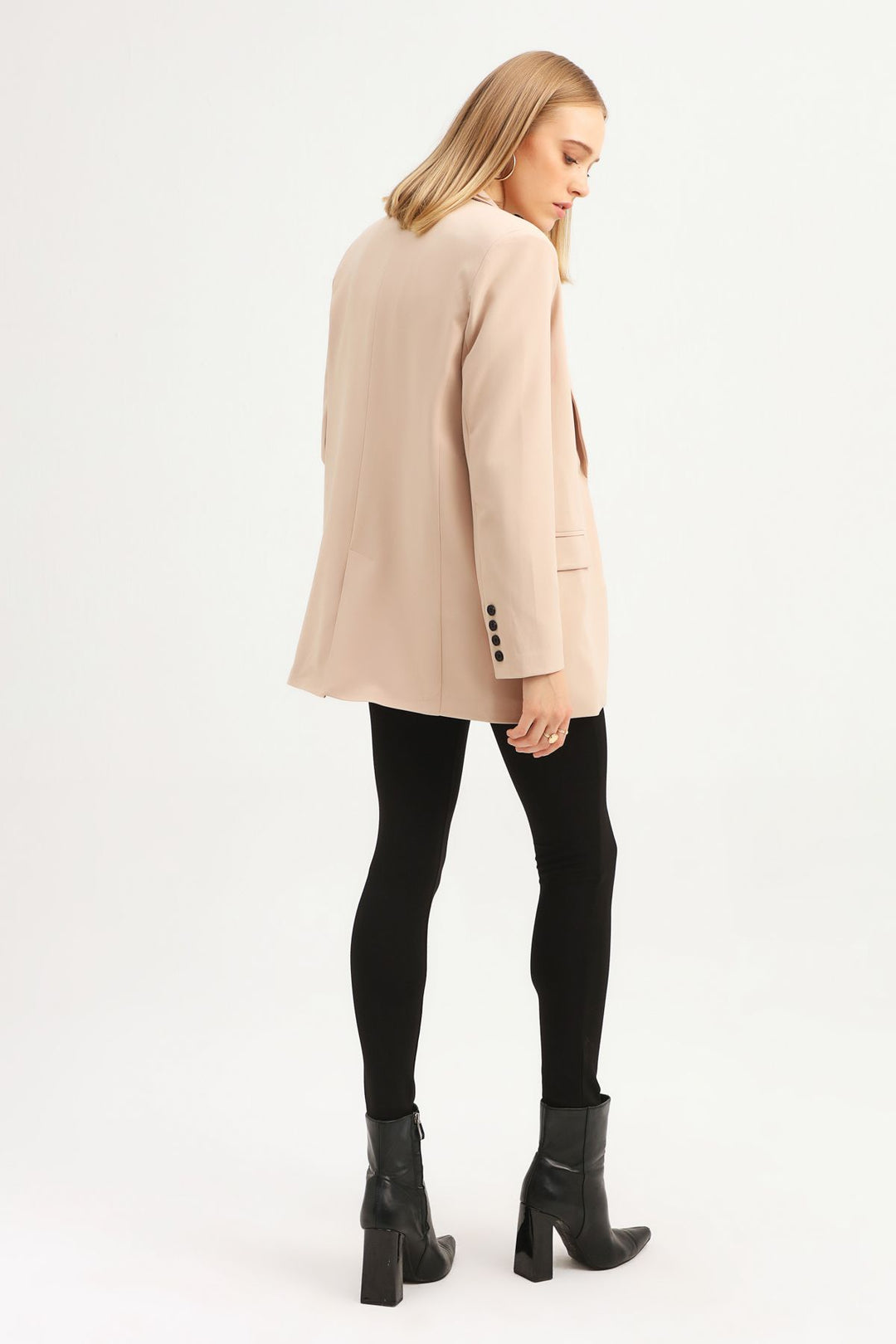 Single Button Blazer Jacket Beige