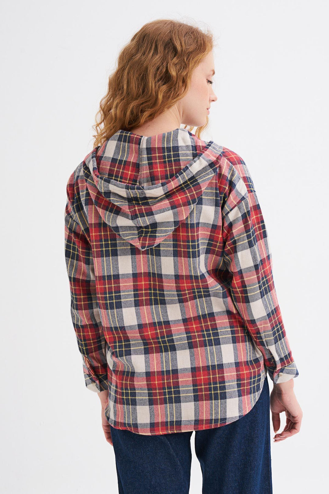 Kapüşonlu Ekose Gömlek Kırmızı