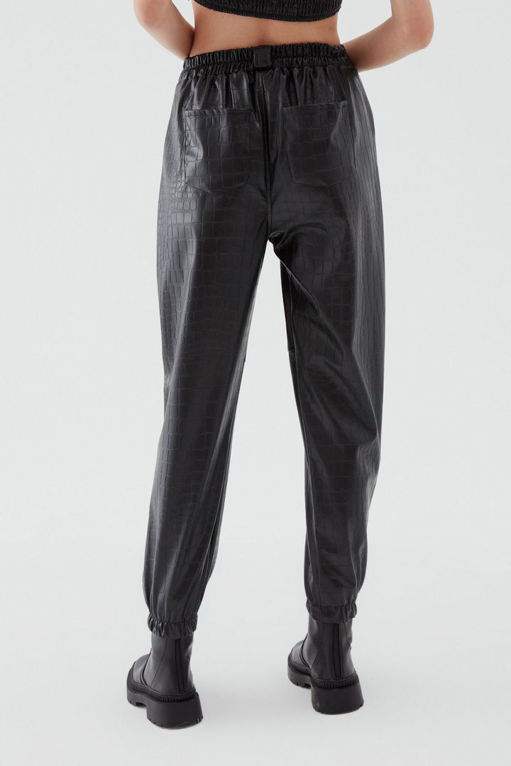 Textured Leather Jogger Black