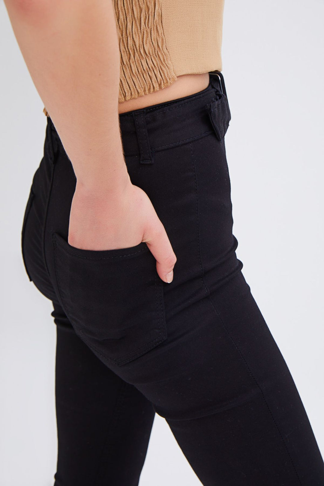 Yüksek Bel Kemerli Skinny Pantolon Siyah