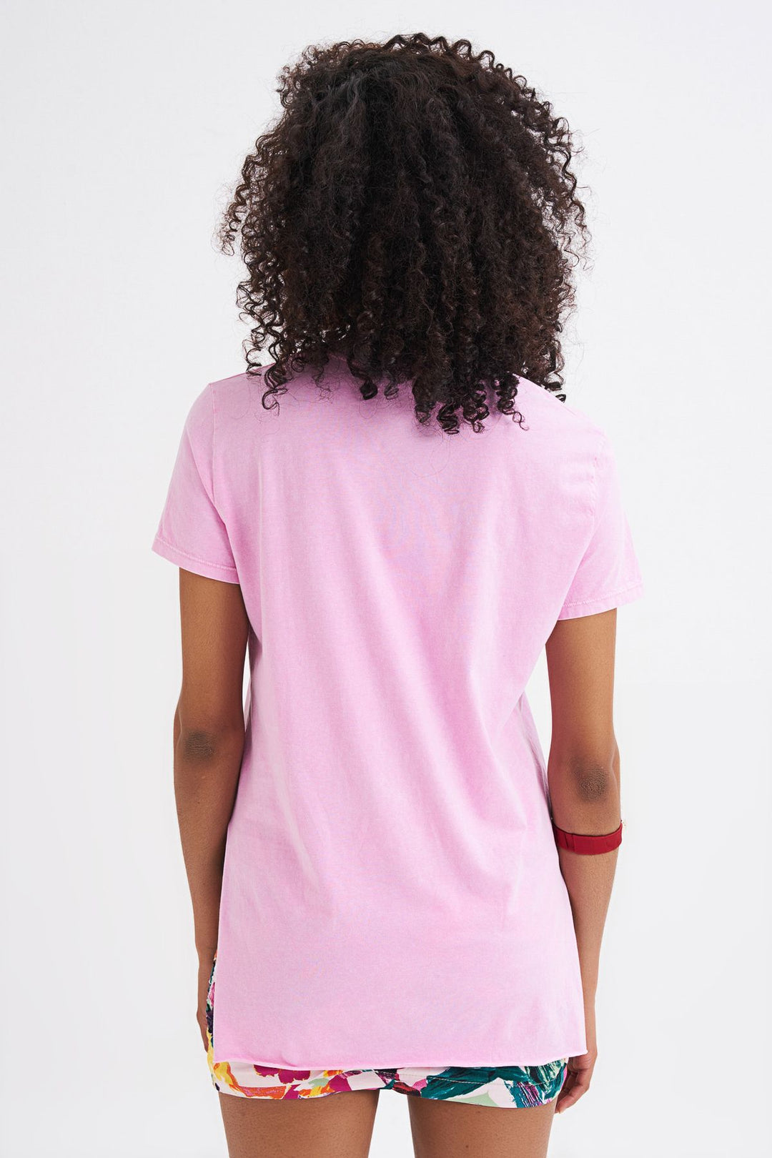 Yanı Yırtmaçlı Bisiklet Yaka Tişört Fuşya