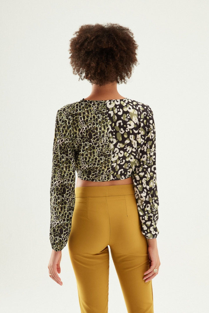 Patterned Satin Blouse Green