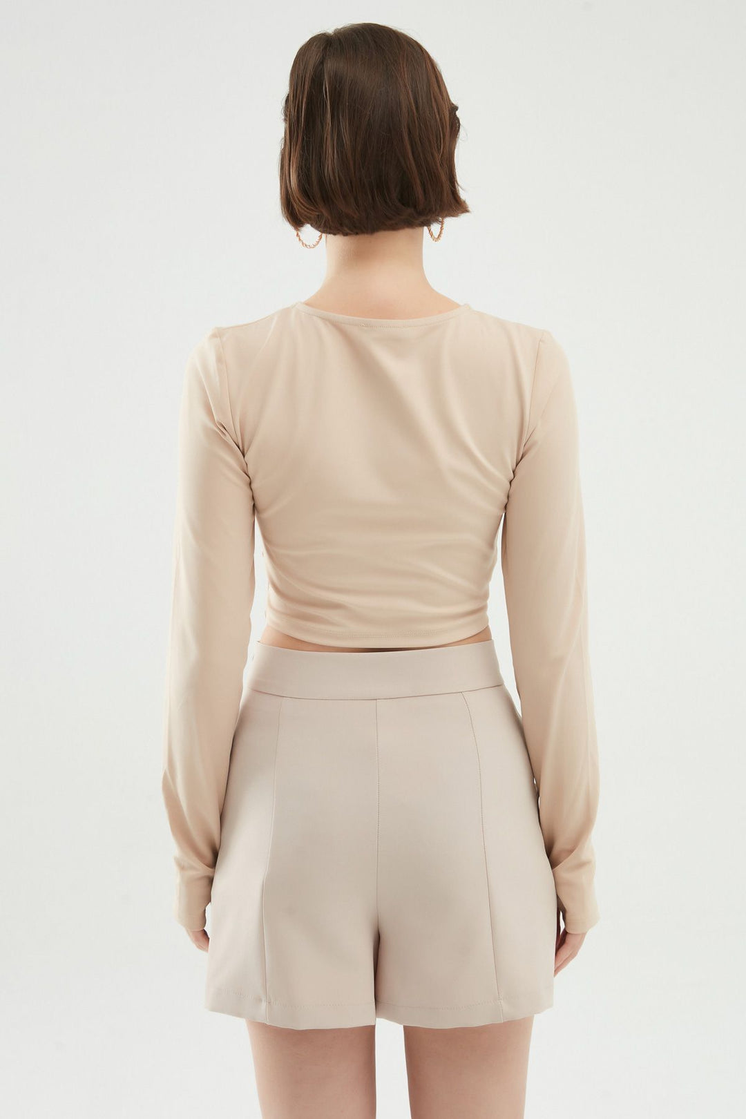 Düğme Detaylı Yüksek Bel Şort Taş