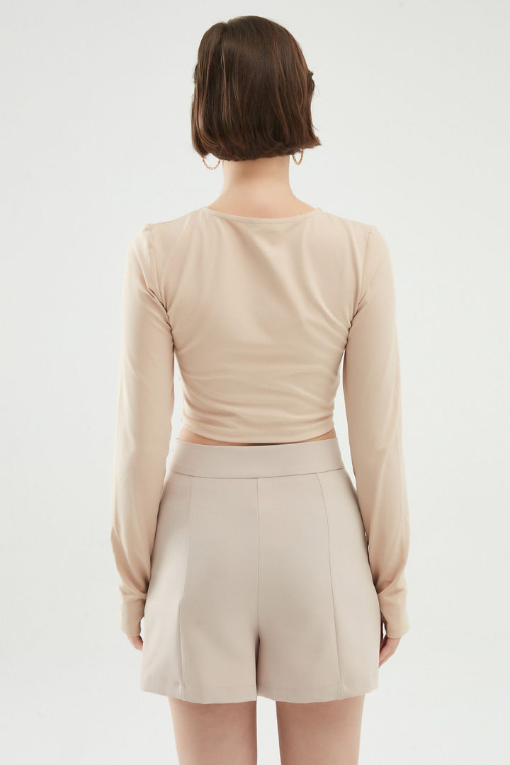 Düğme Detaylı Yüksek Bel Şort Taş