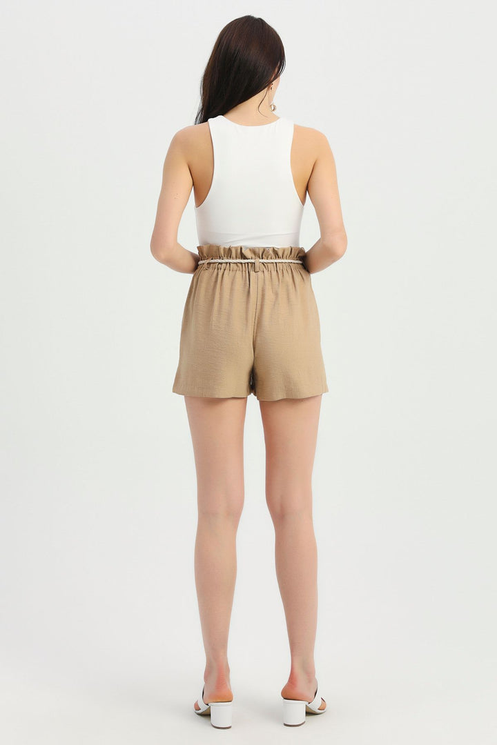 Straw Rope Belt Shorts Camel