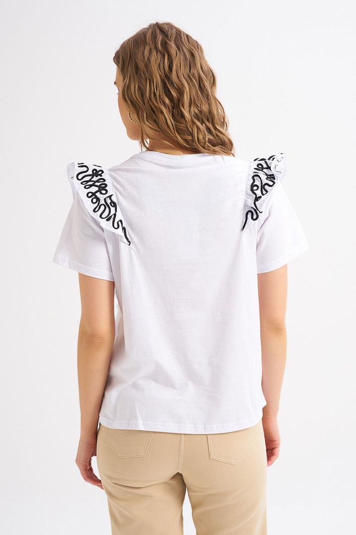 Frilly Embroidery Detailed T-Shirt White