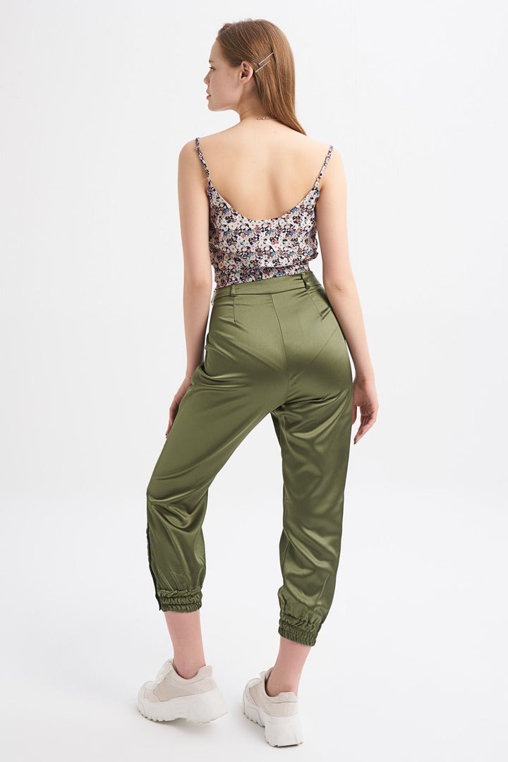 Snap Fastened Jogger Trousers Khaki