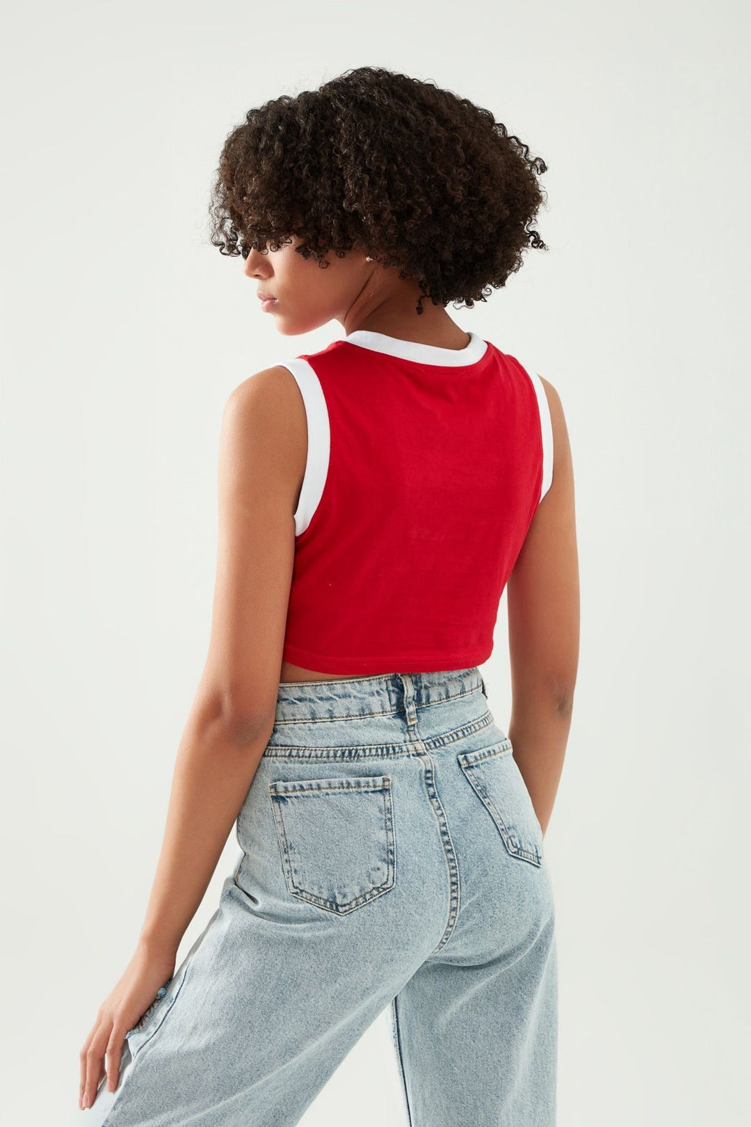 Kolsuz Baskılı Crop Tişört Kırmızı