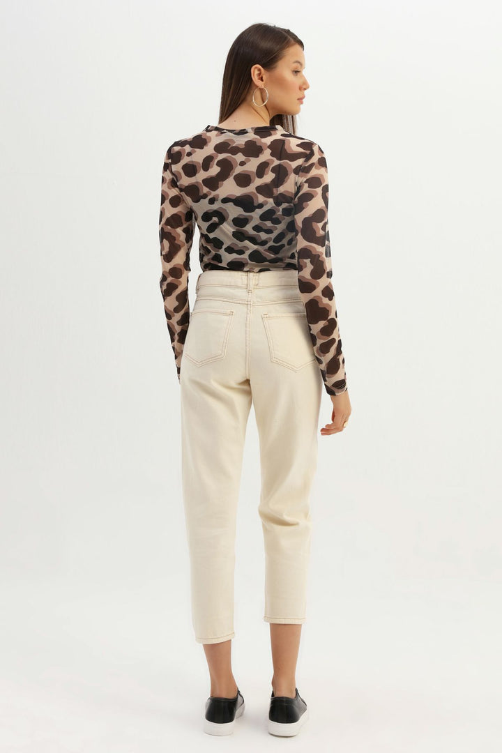 Leopard Patterned Tulle Blouse Brown