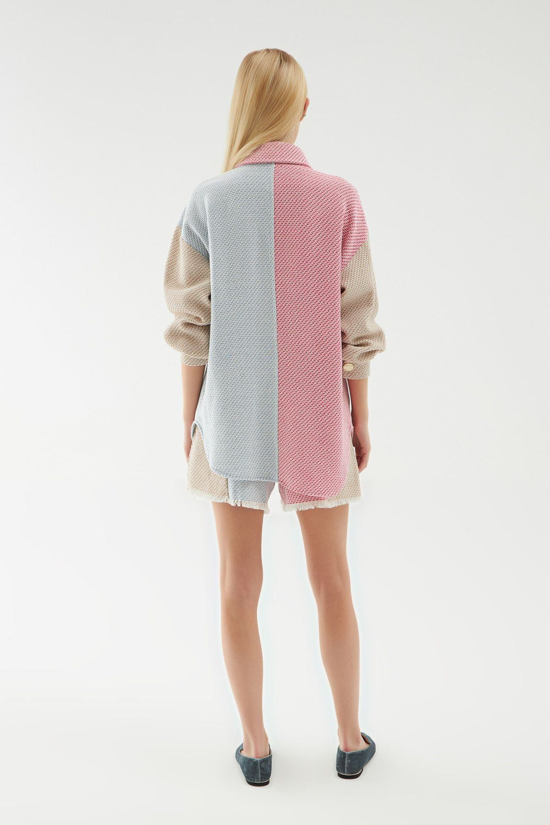 Tweed Pocket Oversize Shirt Beige