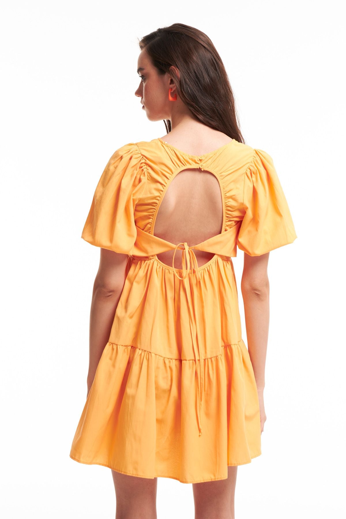 Low Back Balloon Sleeve Dress Light Orange
