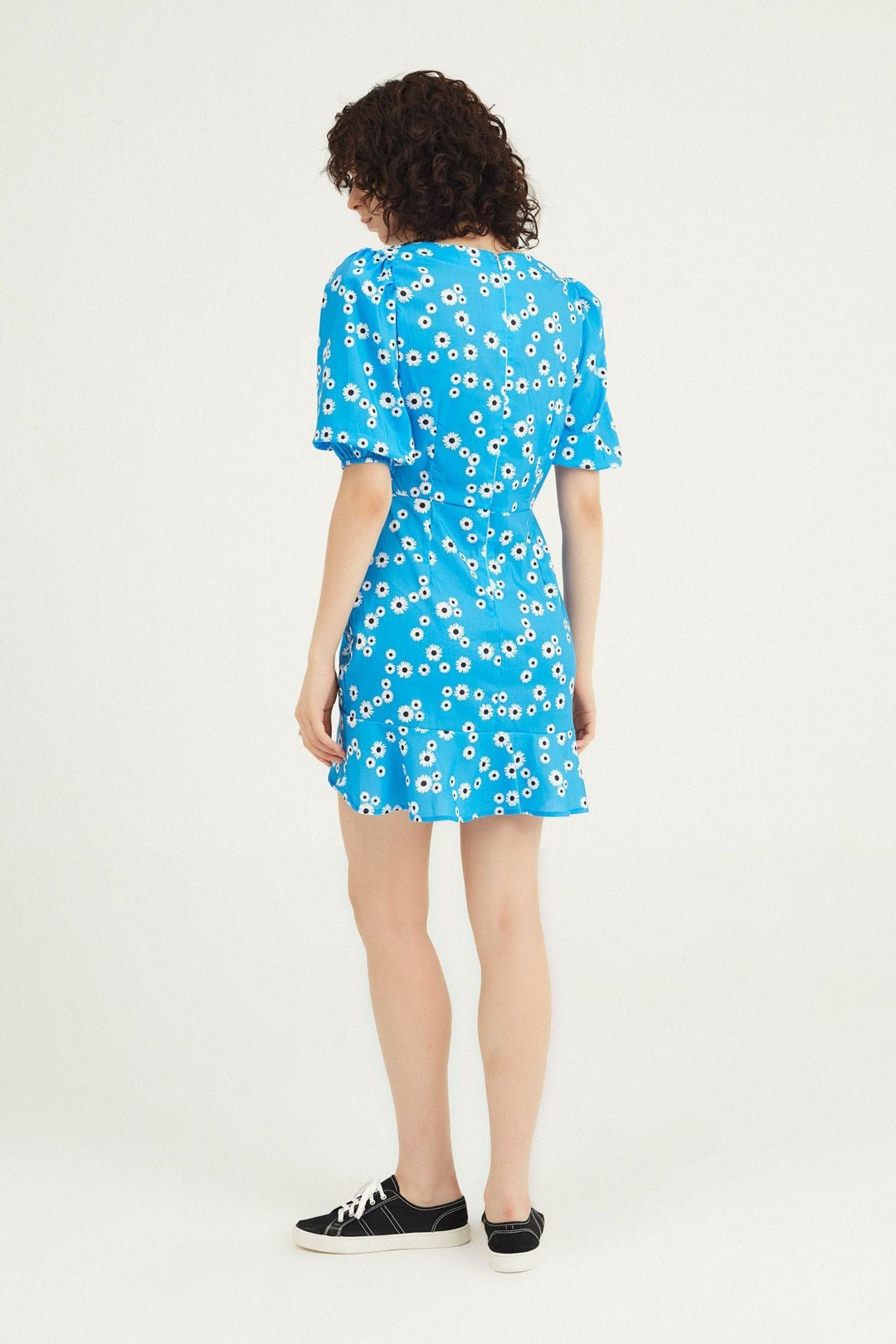 Floral Pleated Mini Dress Blue