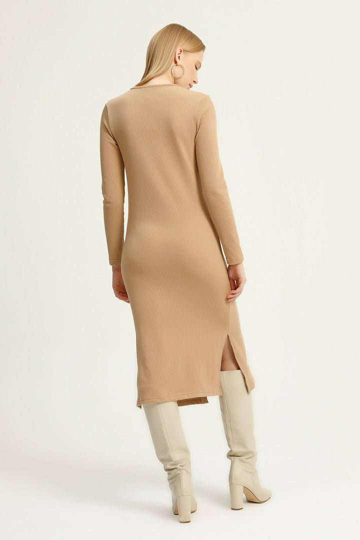 Buttoned Long Cardigan Beige