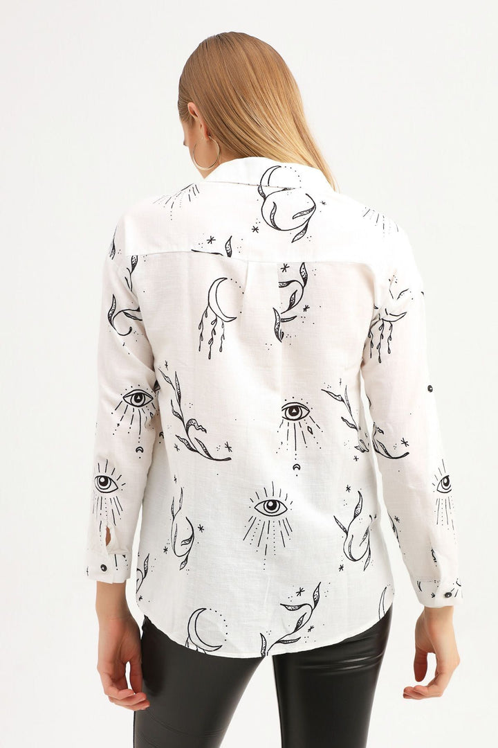 Desenli Tek Cepli Gömlek Ekru
