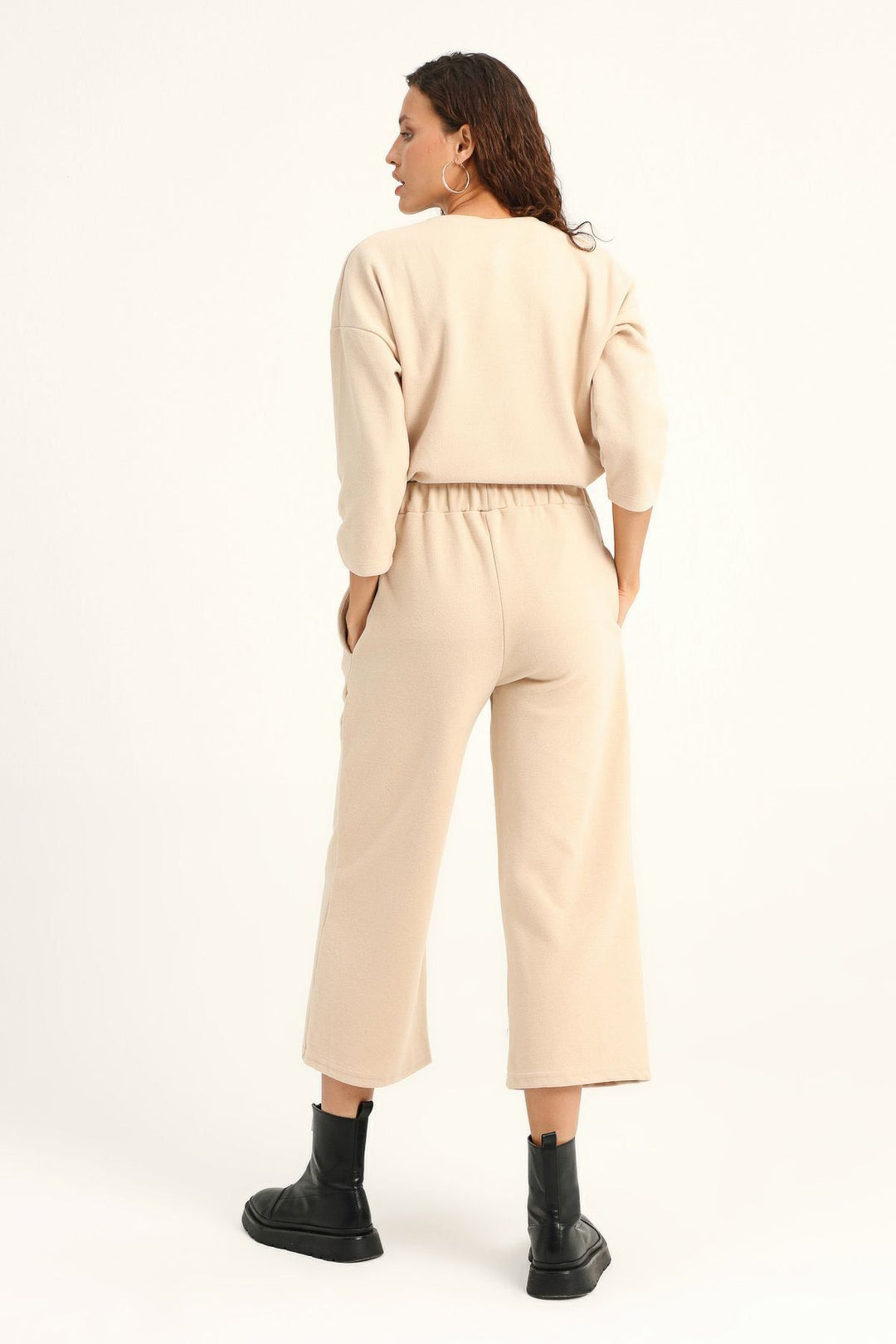 Elastic Waist Wide Leg Tracksuit Stone