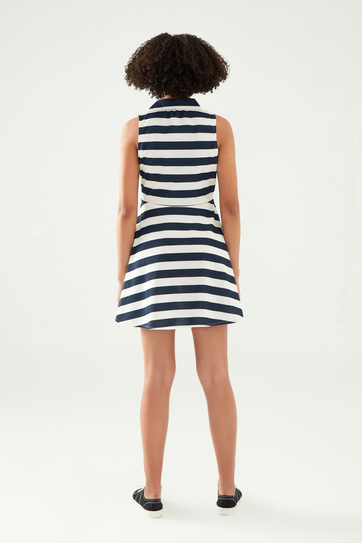 Polo Yaka Çizgili Elbise Lacivert