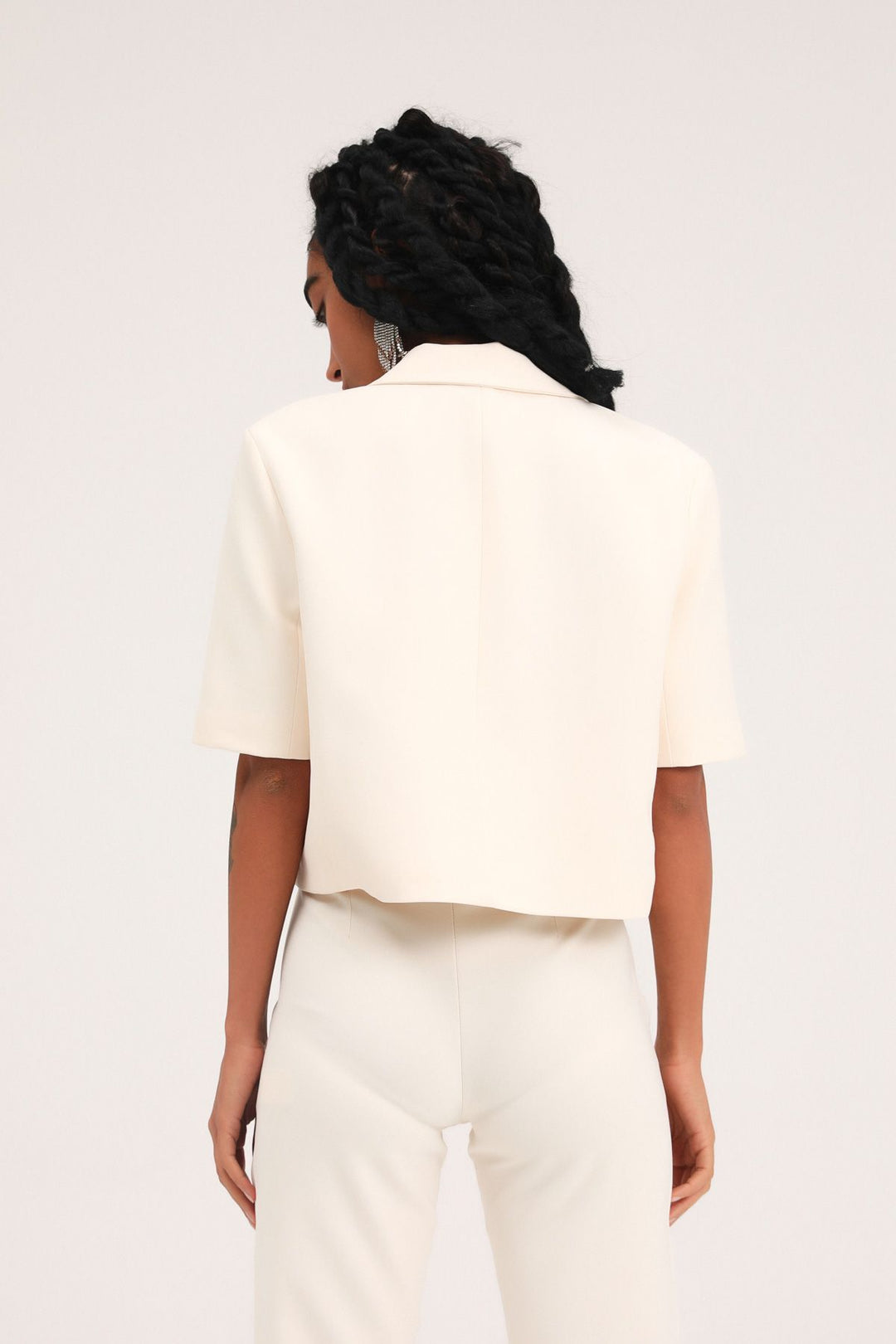 Kısa Kol Crop Blazer Ceket Kemik