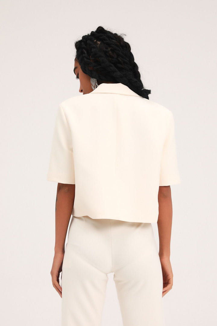 Kısa Kol Crop Blazer Ceket Kemik