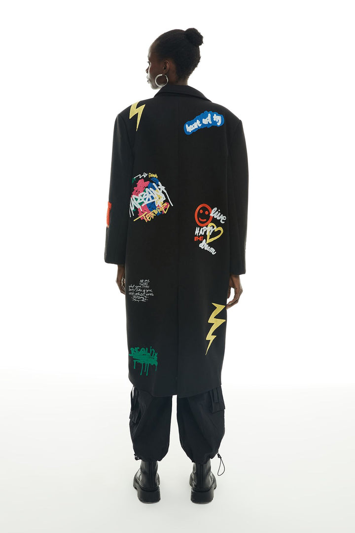 Embroidery Detailed Coat Black