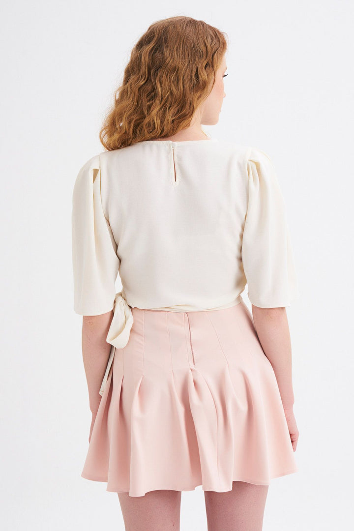 Side Tie Waistband Blouse Ecru
