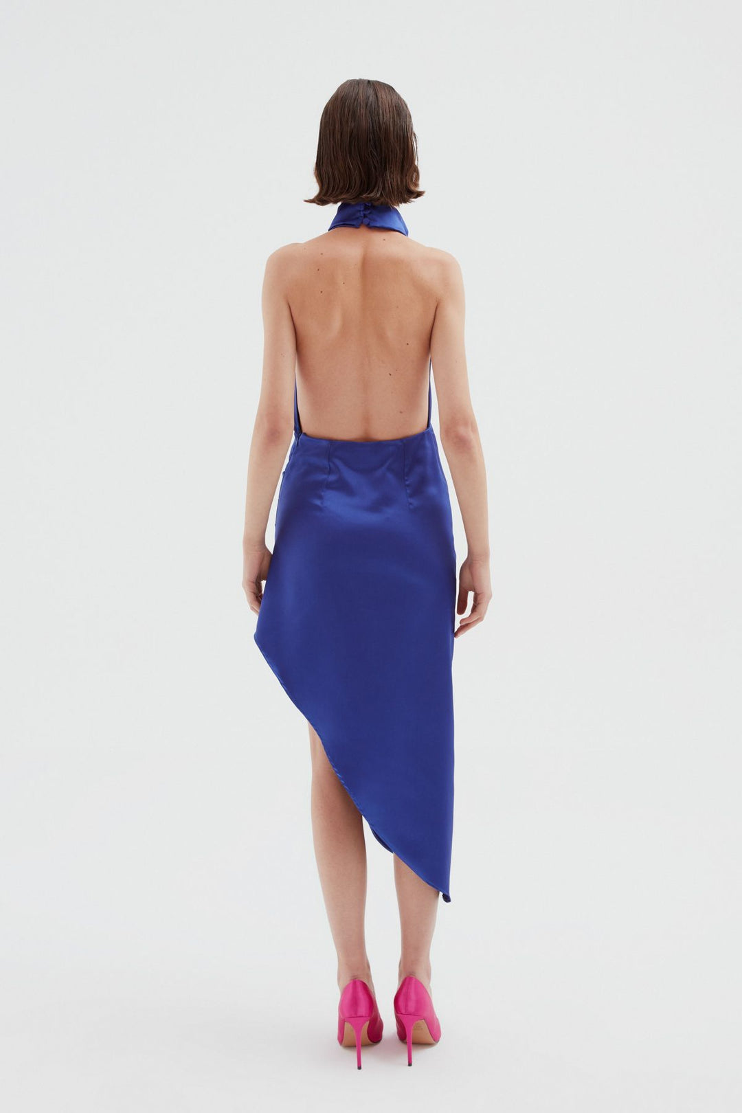 Sırt Dekolteli Yırtmaçlı Saten Elbise Sax