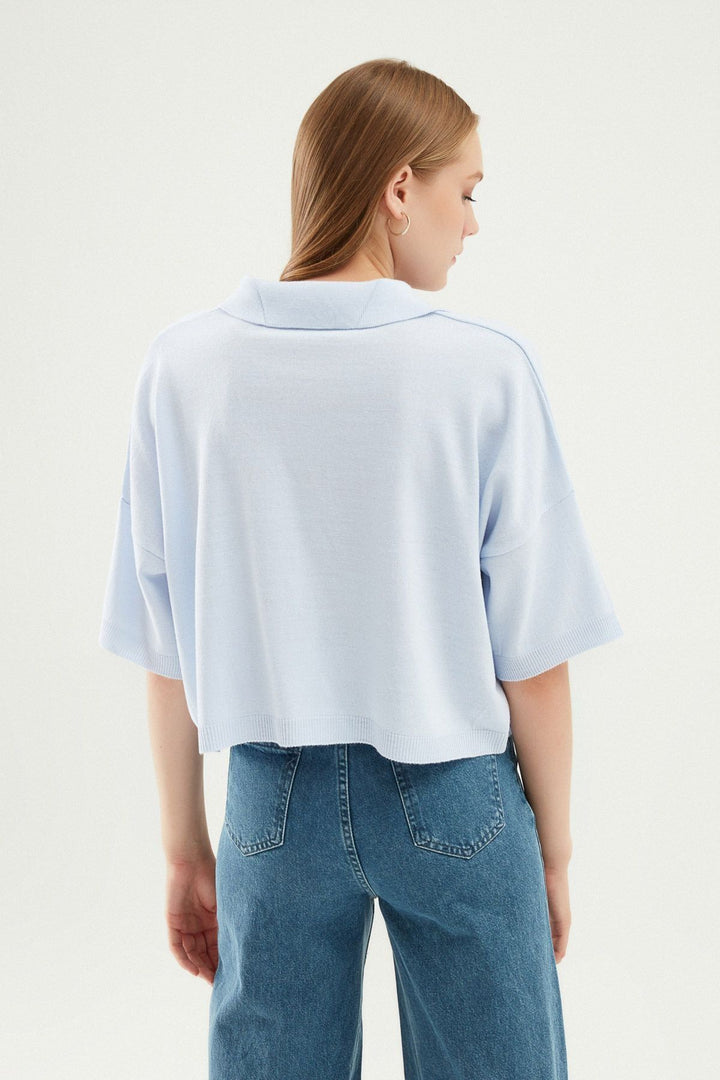 Oversize Polo Yaka Triko Bebe Mavi