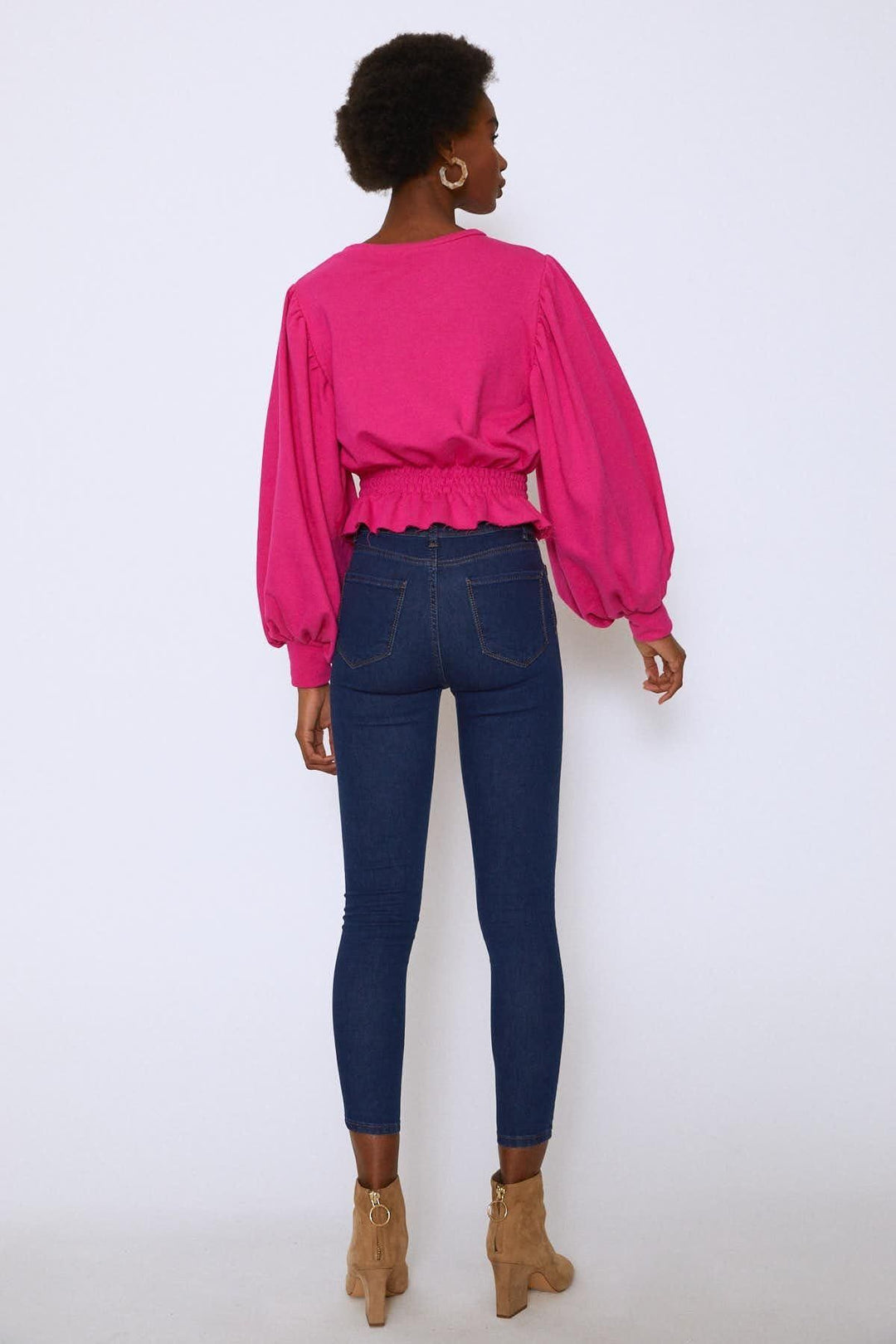 Beli Gipeli Balon Kol Sweatshirt Fuşya