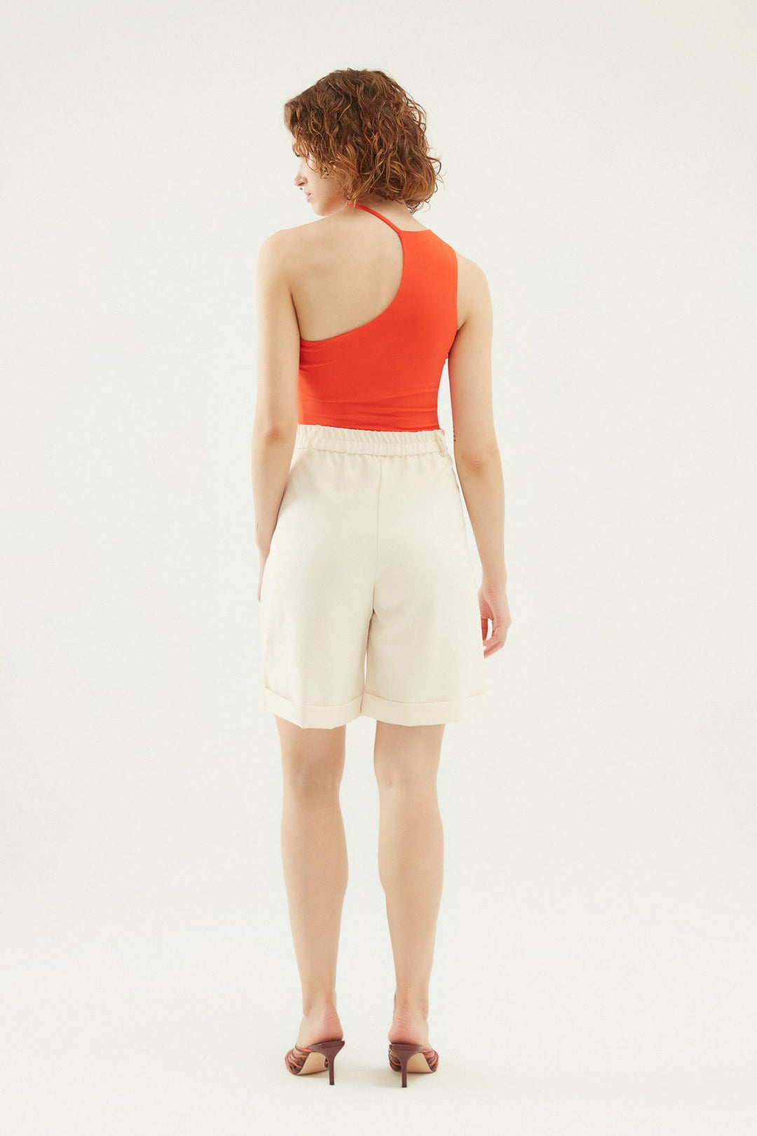 Duble Paça Yüksek Bel Şort Kemik