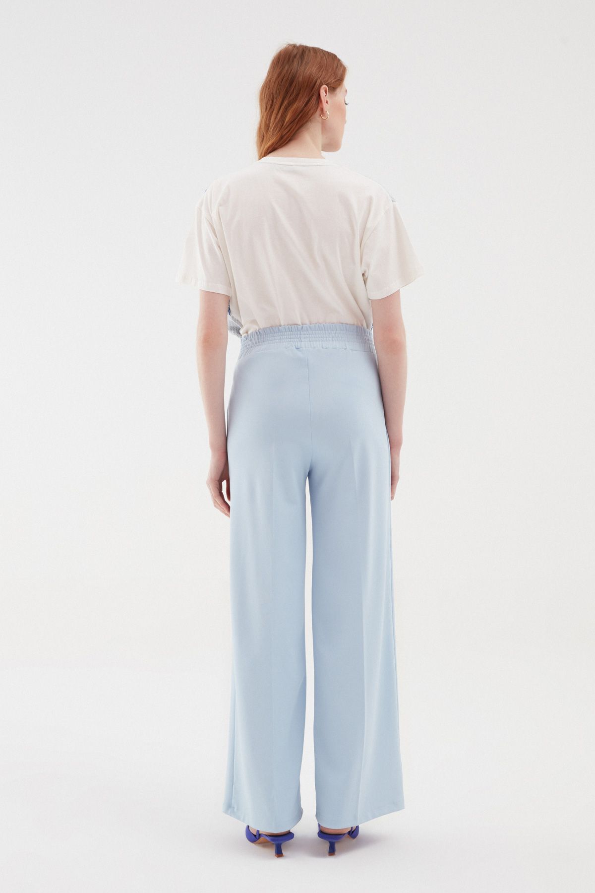 Elastic Waist Wide Trousers Baby Blue