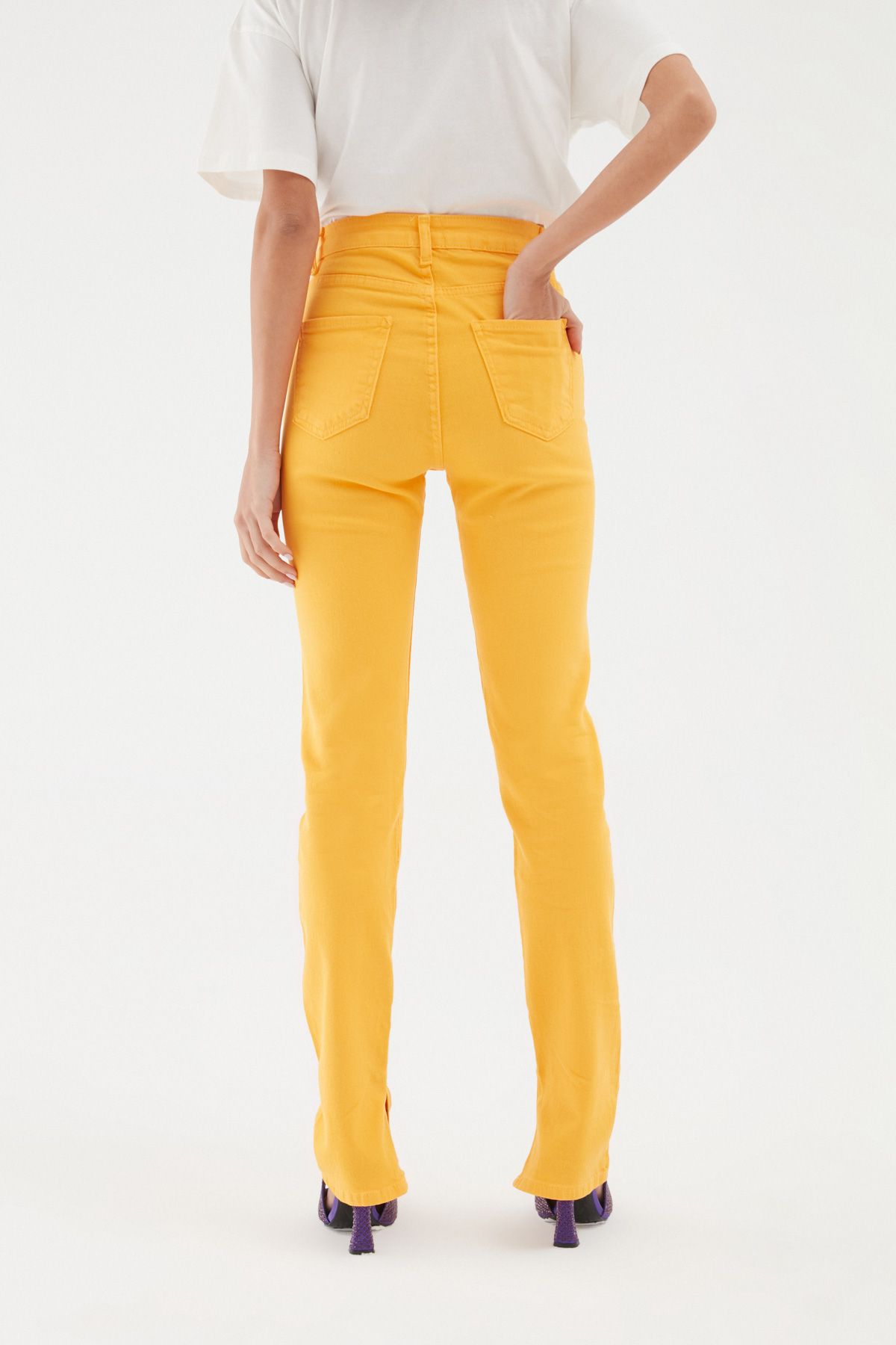 Side Slit Jeans Orange