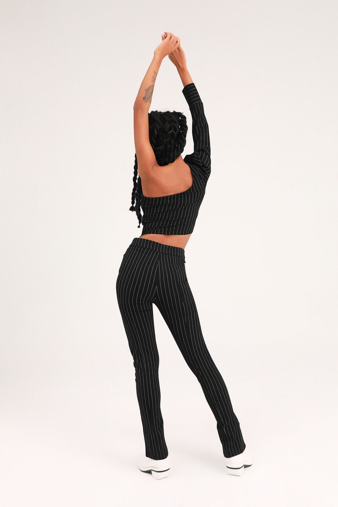 Çizgili Tek Omuz Bluz Siyah