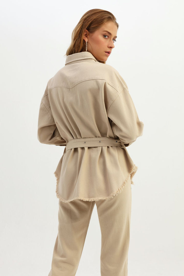 Belted Gabardine Jacket Beige