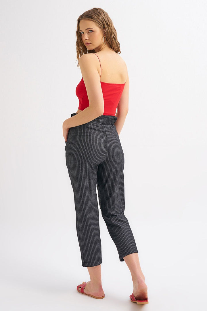 Tie Waist Striped Trousers Anthracite