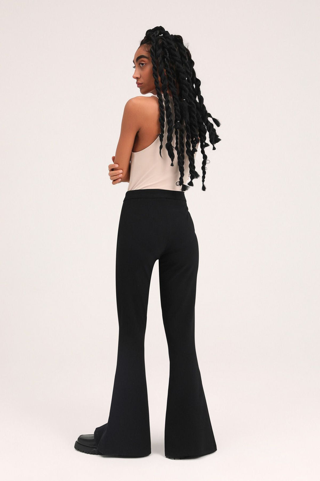 İspanyol Paça Yüksek Bel Pantolon Siyah