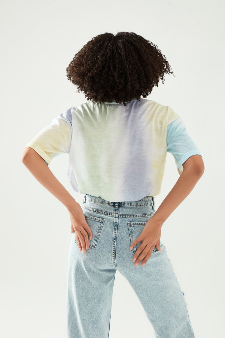 Tie-Dye Patterned Elastic Waist T-Shirt Yellow