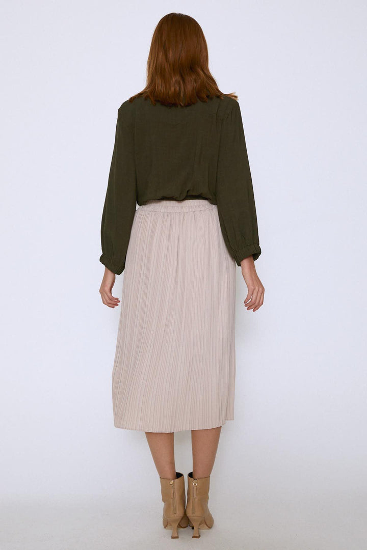 Pleated Midi Skirt Beige