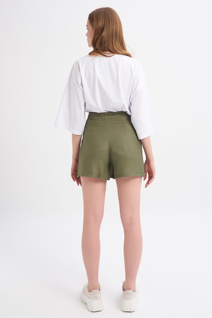 Button Front Skirt Shorts Khaki