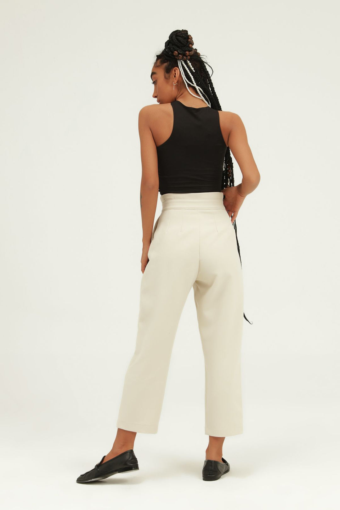 Düğme Aksesuarlı Yüksek Bel Pantolon Taş